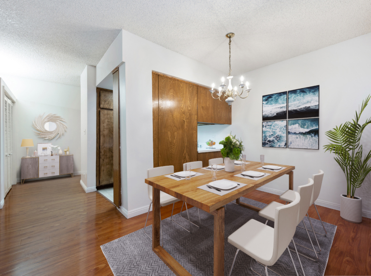 Virtually staged dining room of 440 Veteran Ave #307 Westwood
