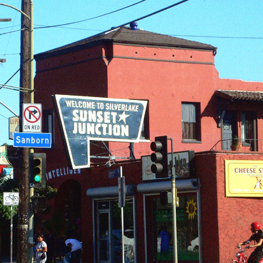 Sign on Silver Lake street reading Welcome to Sunset Junction